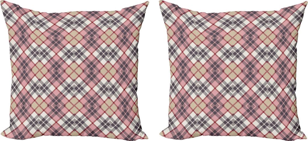 ABAKUHAUS Abstrakt Kissenbezug Set (2Stück), Irische Vintage Mode Tartan Motiv ethnischen königlichen Linien Bild drucken, 60 x 60 cm, Pale Pink ...