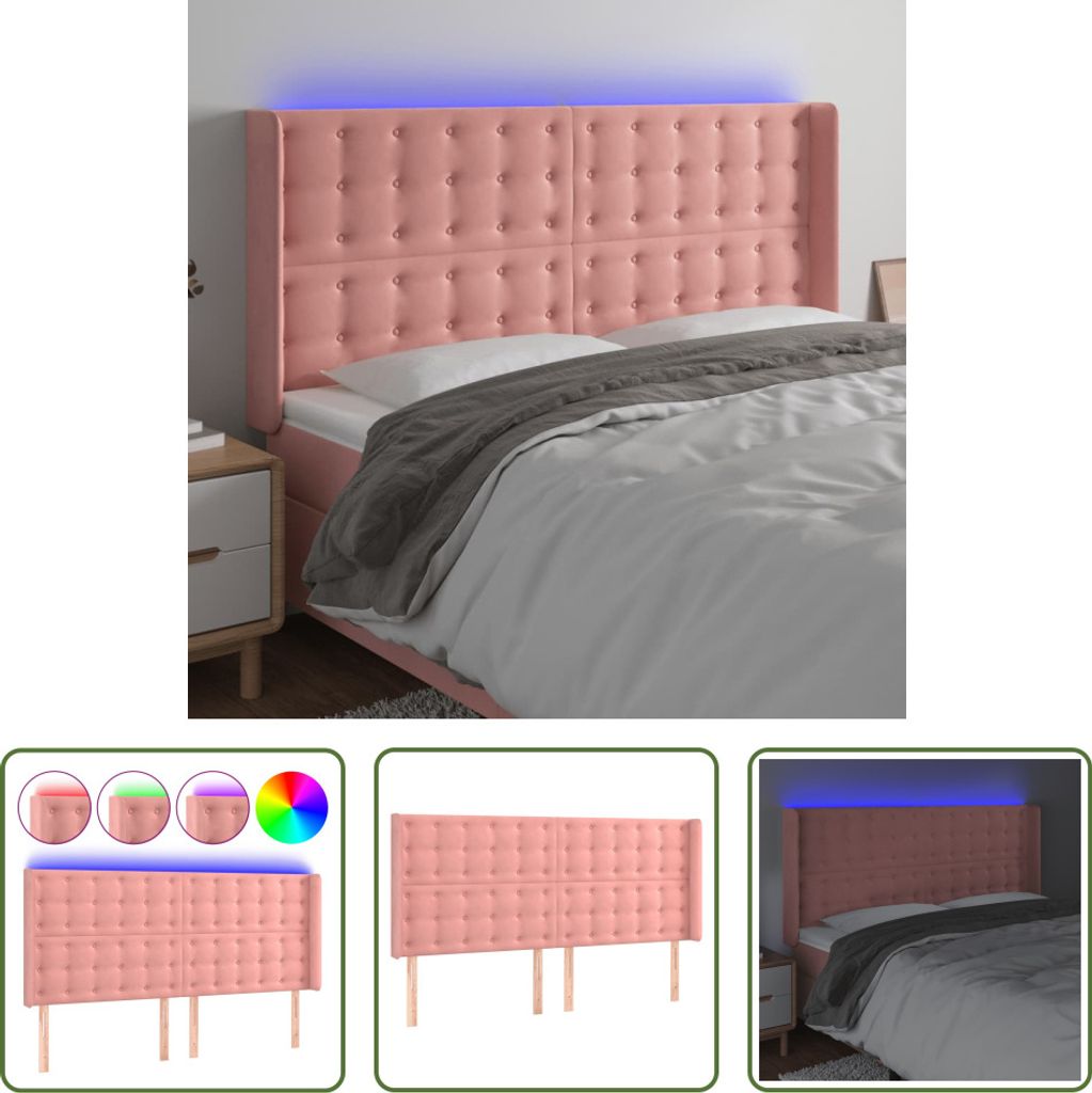 The Living Store LED Kopfteil Rosa 183x16x118/128 cm Samt