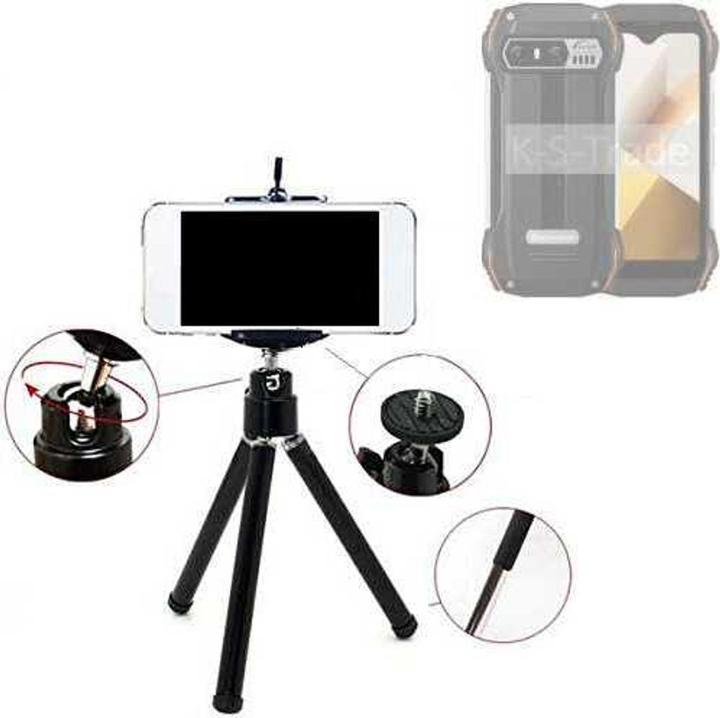 K-S-Trade Smartphone Stativ Dreibein kompatibel mit Blackview N6000 Tripod aus Aluminium Klemmstativ Stativ Adapter für Mobiltelefone schwarz 1x