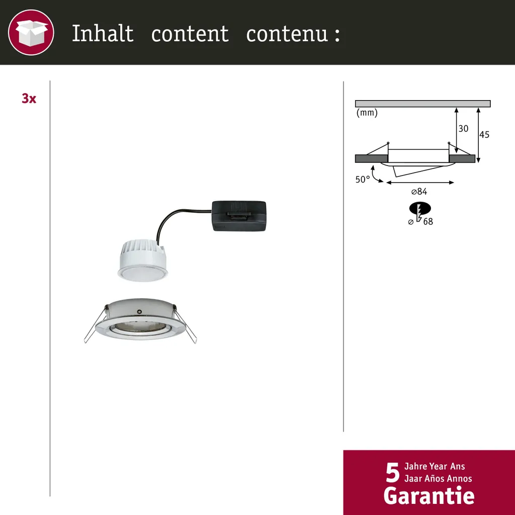 Set 3 Faretti LED Paulmann Nova: Montaggio Diretto 230V e Orientabile - 3