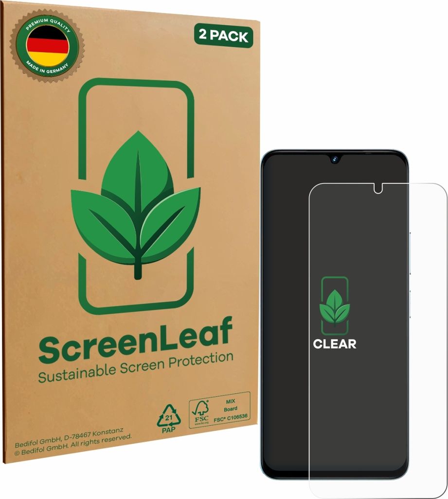 2x ScreenLeaf Schutzfolie für Umidigi G100 Pro nachhaltiger Displayschutz Display Schutz Folie Klar Transparent