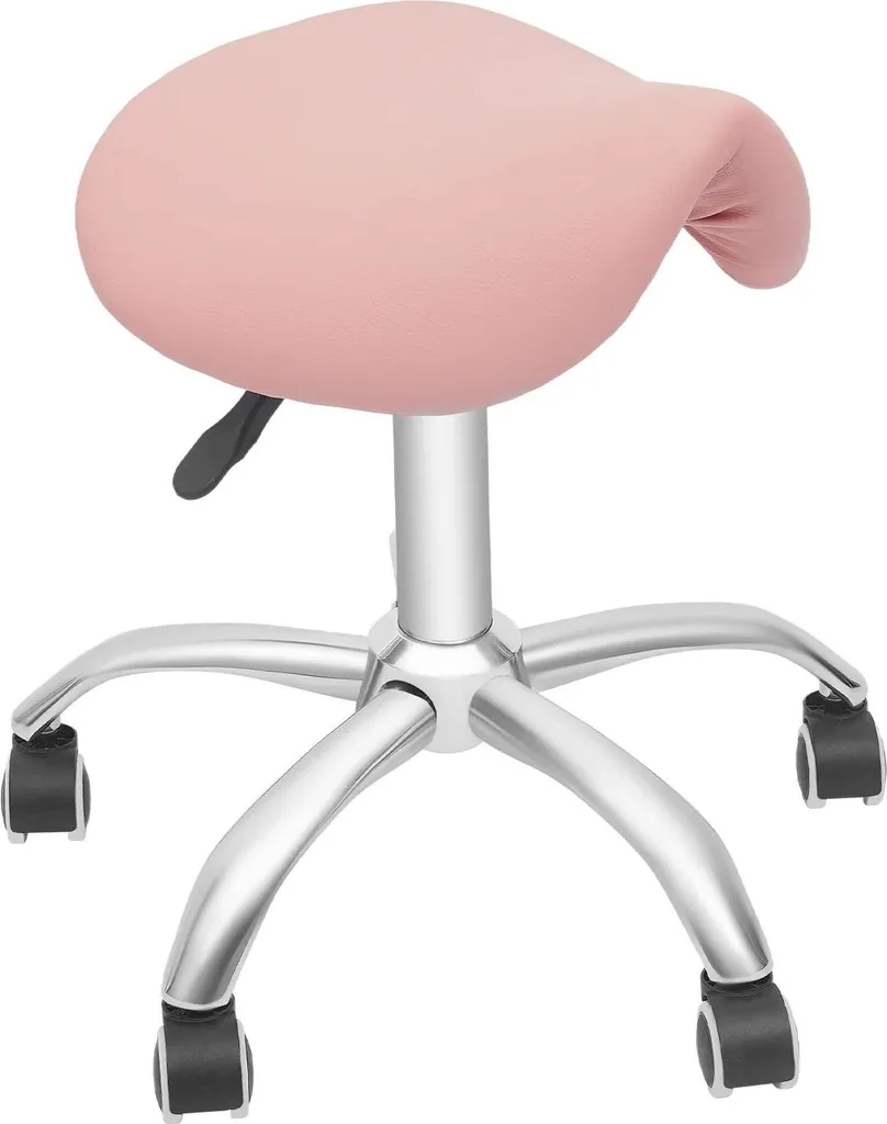 Sedia Manicure Rosa con Ruote - Sgabello Girevole Inox 47-62cm