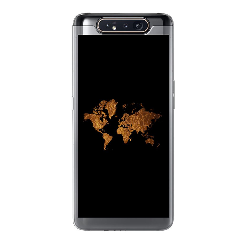 MuchoWow Handyhülle Schutzhülle Hülle für Samsung Galaxy A80 Weltkarte - Schilf - Karte Silikon Softcase Handy Hülle - Schutzdeckel