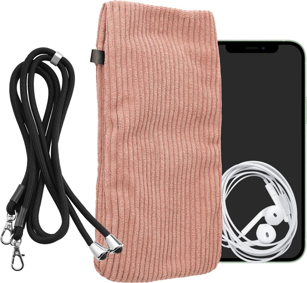 kwmobile Handytasche für Smartphones XXL - 7" Handy Tasche - Cord Handy Hülle Altrosa mit Kordel - Tasche mit Handykette 17,7 x 9 cm Innenmaße