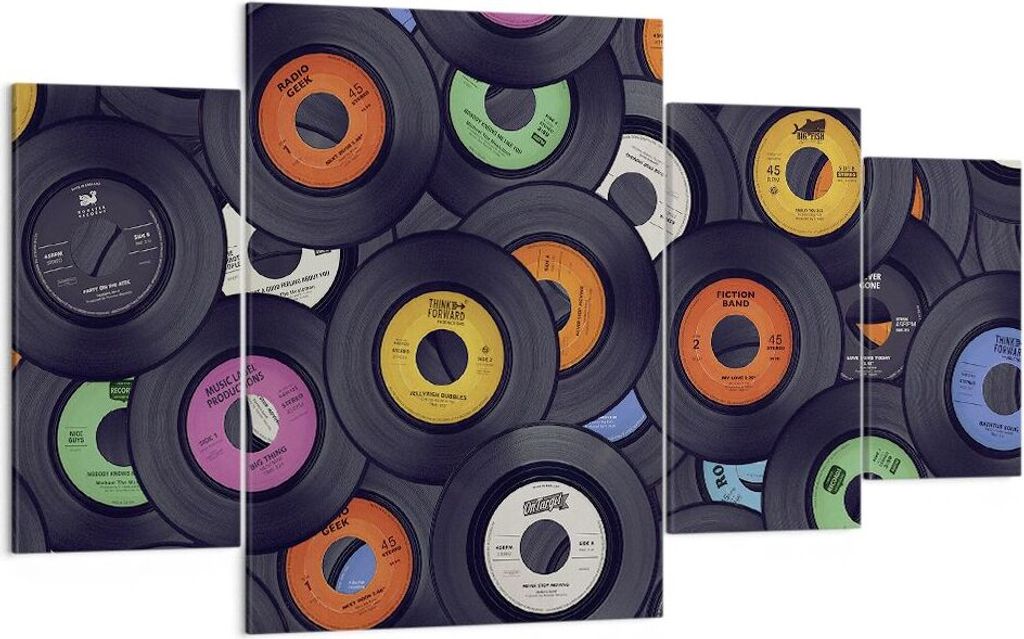 Bild auf Leinwand - Leinwandbild - 4 Teile - Platten Vinyl Grafiken - 160x90cm - Wand Bild - Wanddeko - Wandbilder - Leinwanddruck - Bilder - Wandd...