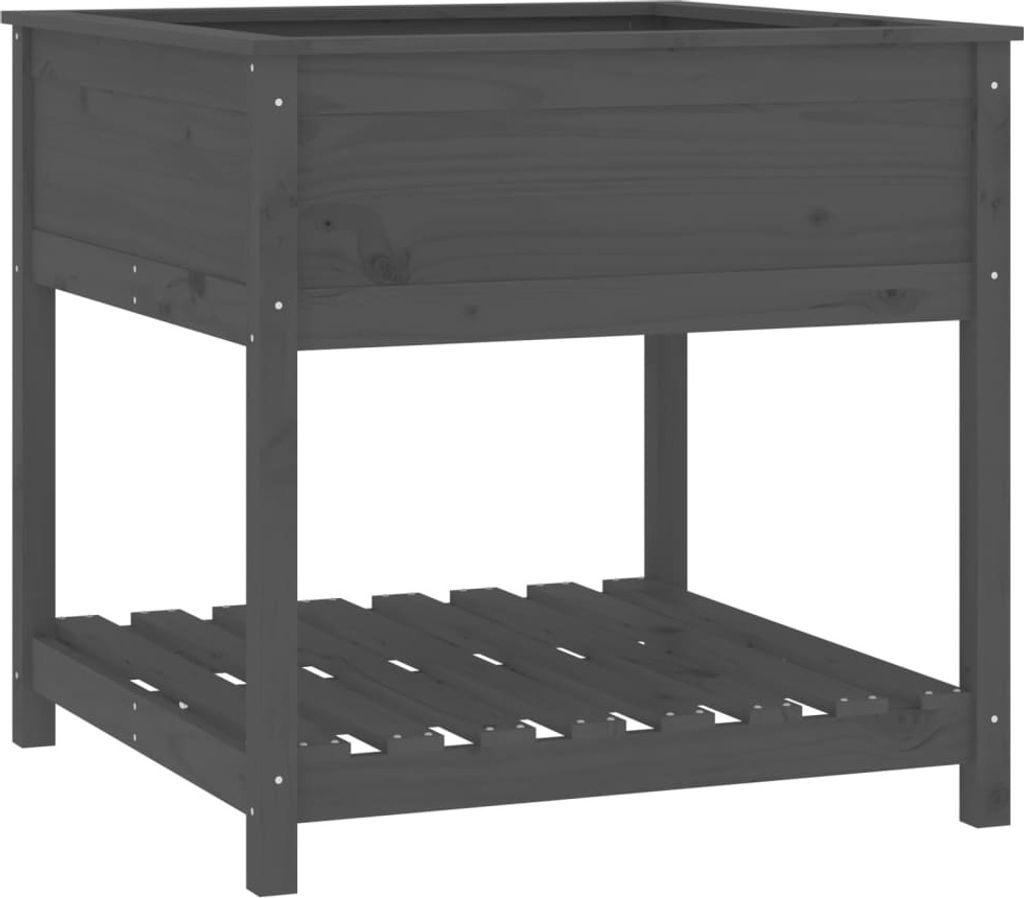Pflanzkübel mit Ablage Grau 82,5x82,5x81 cm Massivholz Kiefer