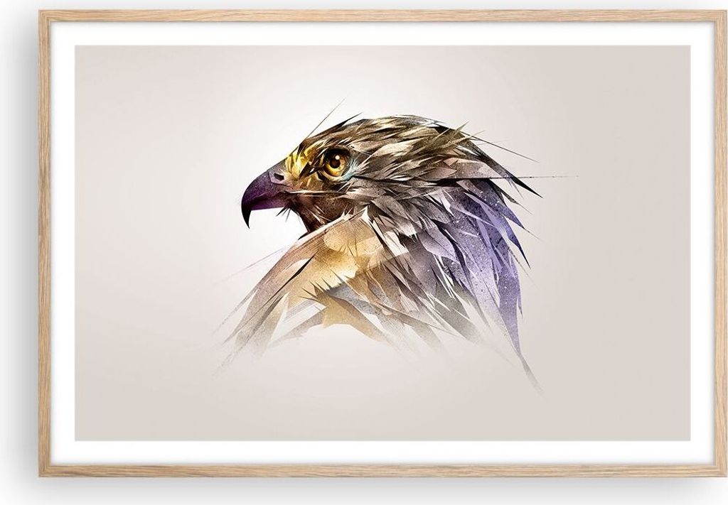 Gerahmtes Poster - Rahmen in heller Eiche - Adler Vogel Feder - 91,5x61 cm - Wand Bild - Wanddeko - Wandbilder - Wandposter - Bilderrahmen - Bilder...