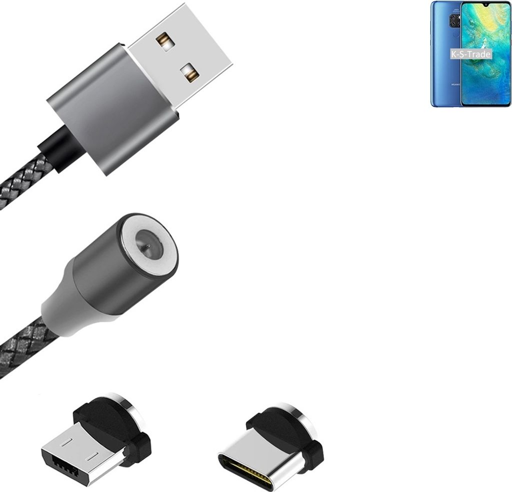 K-S-Trade Hochwertiges Magnet-Lade-kabel Sync-Kabel Daten-Kabel für Huawei Mate 20 mit USB-Typ-C-Anschluss und Micro-USB-Anschluss 2A bis zu 480mbps