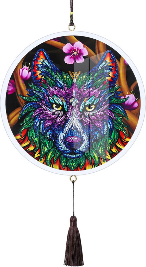 DIY-Diamant-Malerei, 5D DIY-Diamant-Malerei Sonderform Wolf mit Quastenanhänger