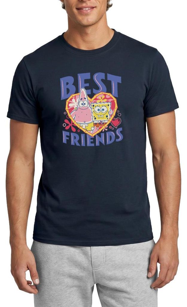 Spreadshirt Spongebob Schwammkopf Und Patrick Beste Freunde Männer T-Shirt, S, Navy