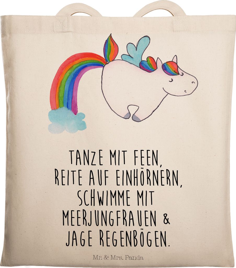 Mr. & Mrs. Panda Stoffbeutel Einhorn Fliegendes Pferd - Transparent - Geschenk, Unicorn, Baumwolltasche, Tasche, Regenbogen, Glitzer, einkaufsshopp...