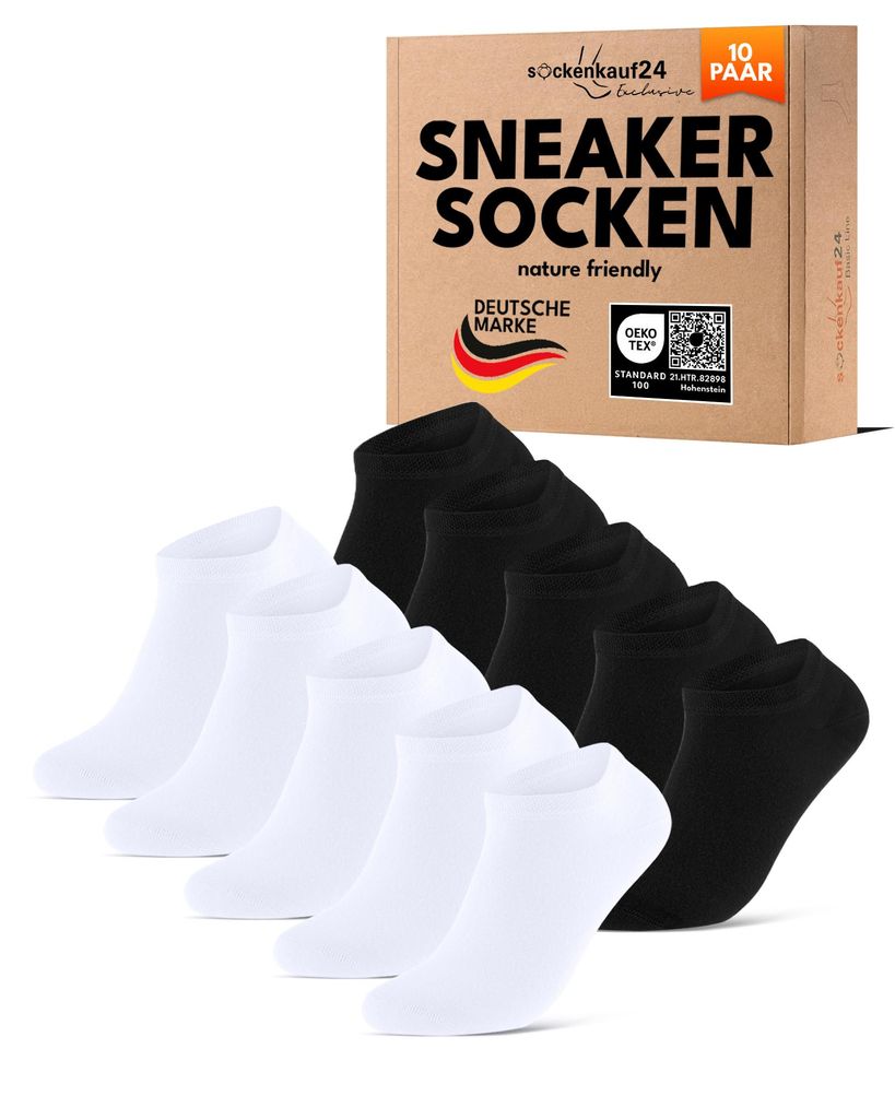 Sneaker Socken Herren Damen Baumwolle - 70102T Schwarz/Weiß 47-50 10 Paar