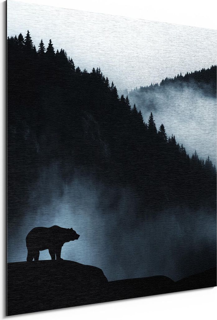 DEQORI Alu-Dibond Bild Silber 30x30 cm 'Nebel über dem Revier' Wandbild Metall dünn