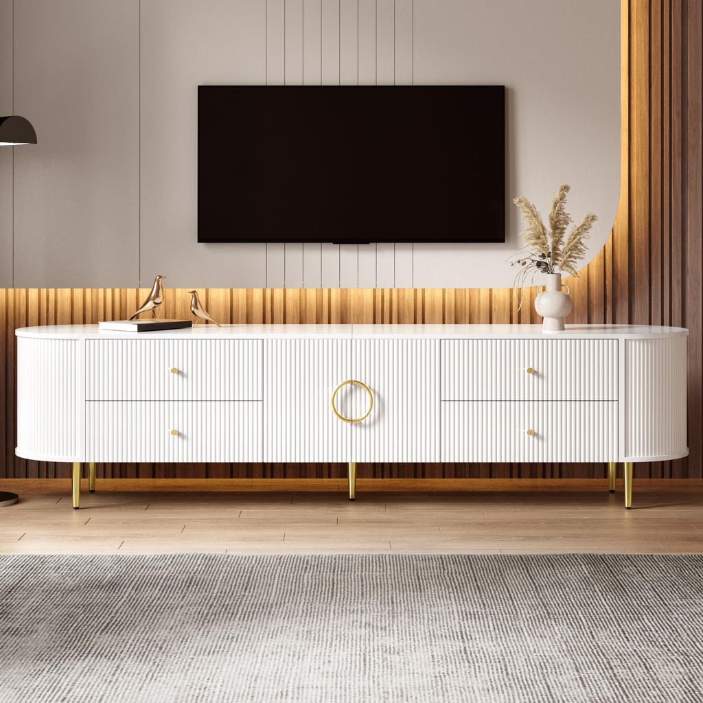 Merax TV-Schrank mit 3D-Wellenstruktur, Modernes Lowboard mit Schubladen und Doppeltüren,Wohnzimmerschrank TV-Möbel aus MDF mit Kabeldurchlass, W...