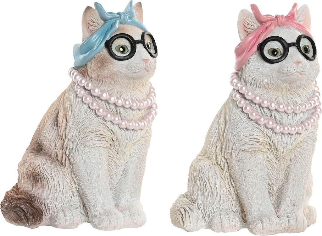 Deko-Figur Home ESPRIT Blau Weiß Rosa Katze 13,5 X 13 X 19,5 CM (2 Stück)