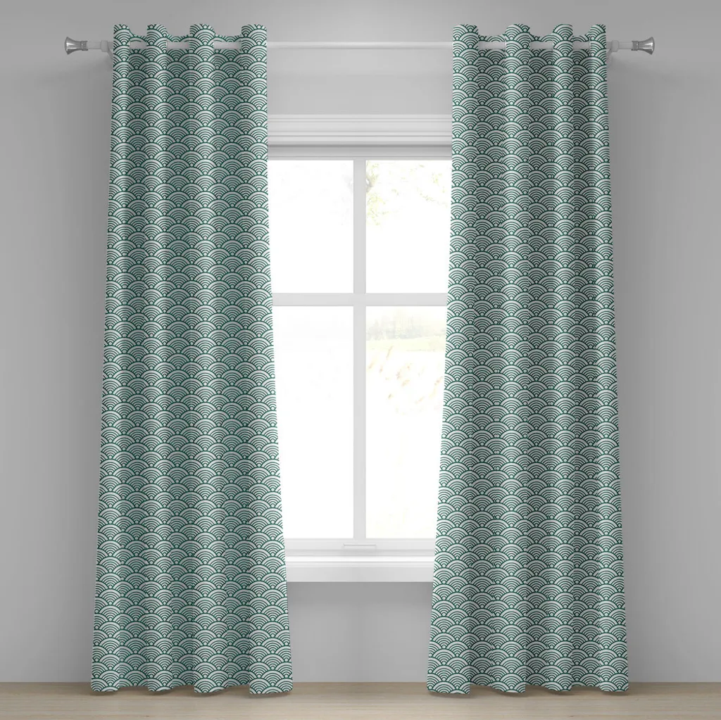 Rideau anti-regards motif Seigaiha bleu sarcelle pour chambre et salon