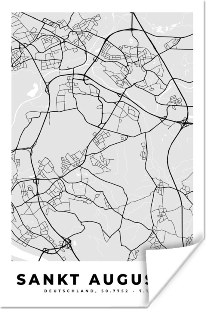 MuchoWow Poster Stadtplan - Sankt Augustin - Karte - Deutschland 120x180 cm - Kunstposter