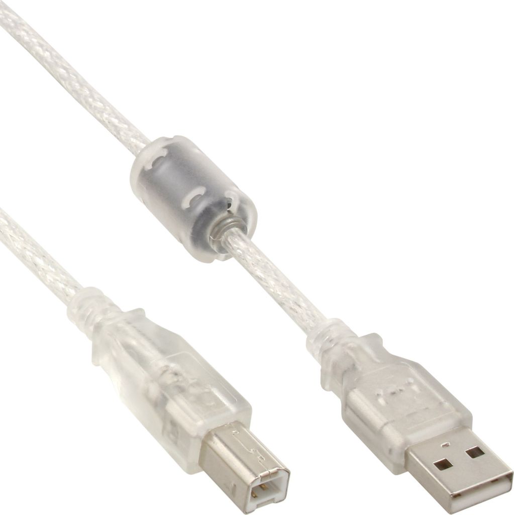 InLine® 34555 Câble USB 2.0, A à B, transparent, avec noyau Image du produit 