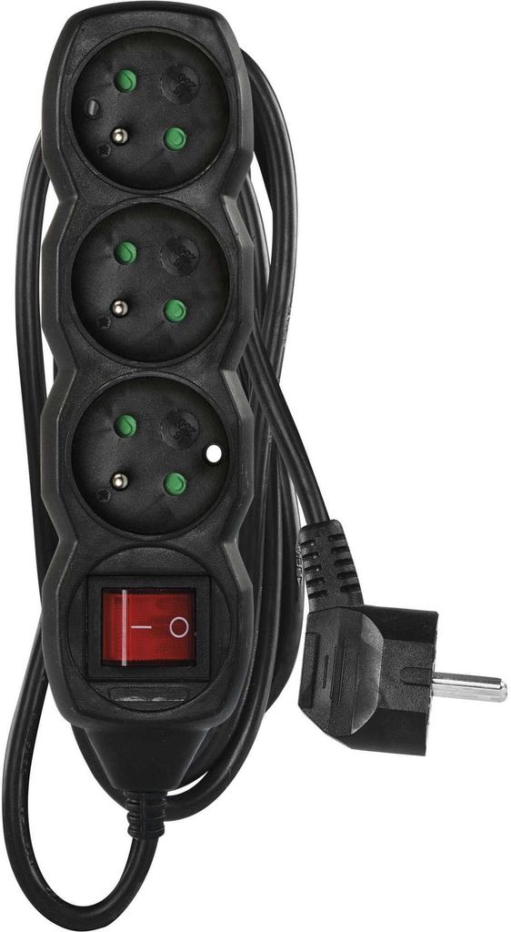 Prodlužovací kabel 3 m / 3 zásuvky / s vypínačem / černý / PVC / 1 mm2