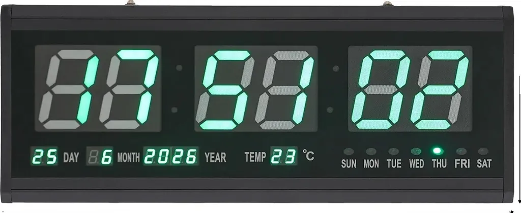 Horloge Murale Silencieuse LED à Grand Écran et Capteur de Température