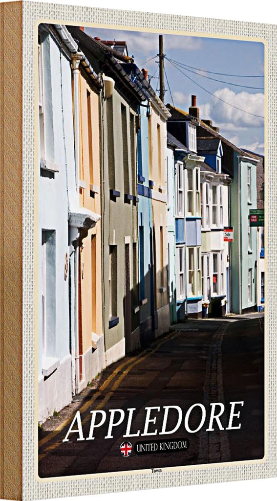 Holzschild Städte England Appledore Town Street 20x30cm