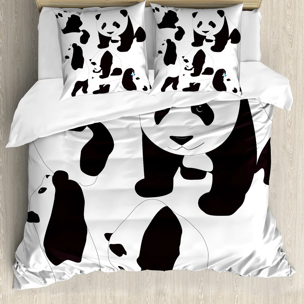 Housse de couette anti-acariens pandas 155x220 cm idéale pour allergiques