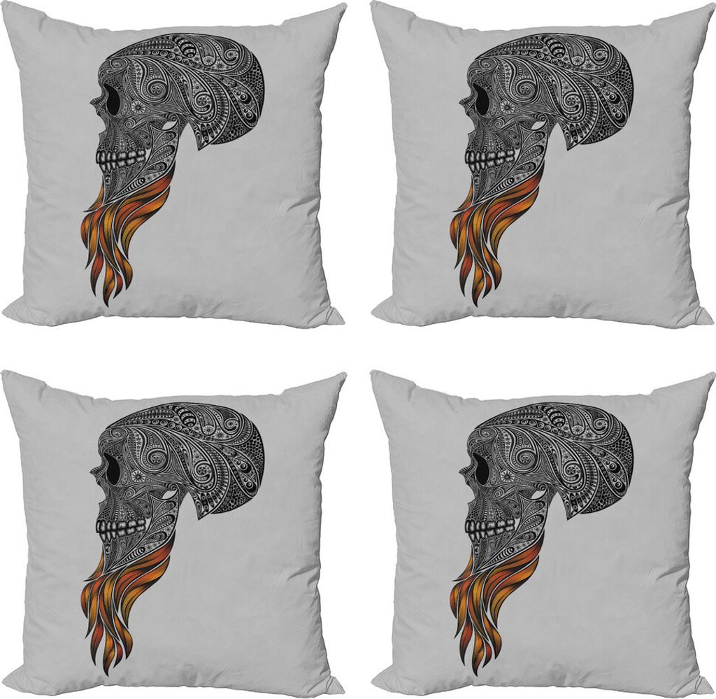 ABAKUHAUS Indie Kissenbezug Set (4 Stück), Abstrakte Kunst Schädel Beard, Moderner Doppelseitiger Digitaldruck, 45 cm x 45 cm, Schwarz Pale Grau ...