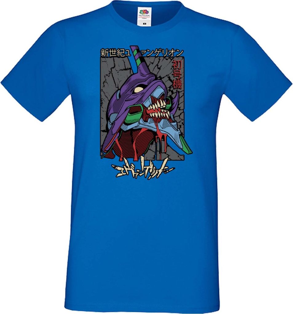 Herren T-Shirt Anime Manga Neon Anime Genesis Manga Evangelion Eva Unit 02 Eva Unit, Man 2XL / Blau