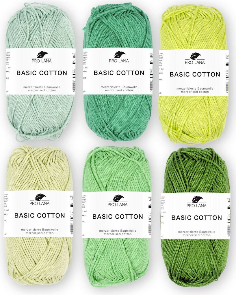 Grasgrün Mix Set - Pro Lana Basic Baumwolle - 100% Baumwolle 6×50g