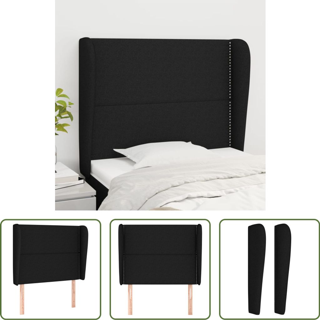 The Living Store Kopfteil mit Ohren Schwarz 93x23x118/128 cm Stoff