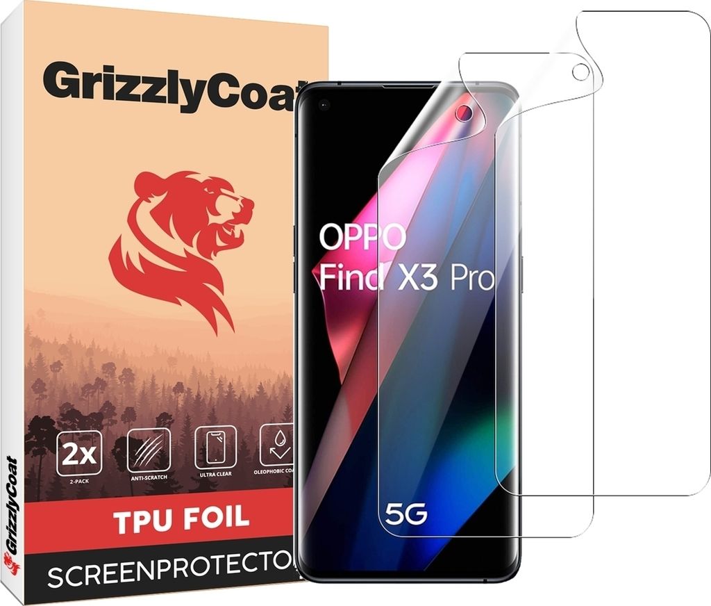 GrizzlyCoat OPPO Find X3 Pro Hydrogel TPU Displayschutz - Hüllenfreundlich + Applikator (2er Pack)