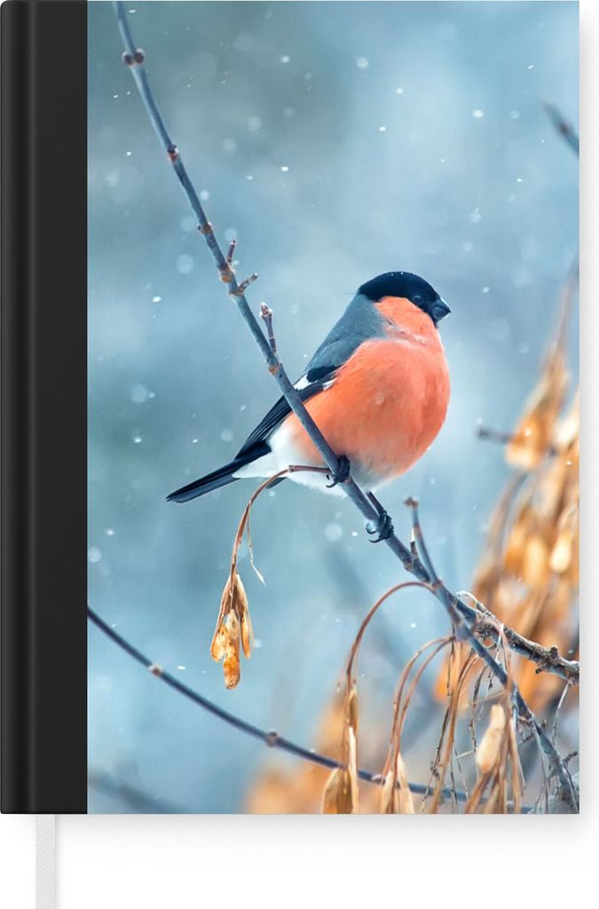 MuchoWow Notizbuch Tagebuch Haushaltsbuch Notebook A5 Rotkehlchen - Vogel - Schnee - Herbstliche Blätter - Notizblock - Notizheft - Notebook - S...