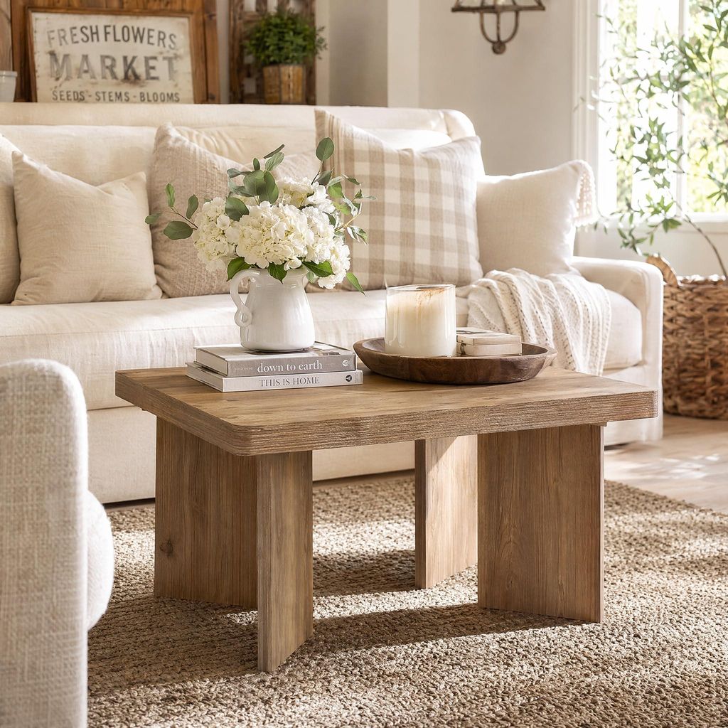Tribesigns Couchtisch aus Holz 80 cm, im Landhausstil mit Produktbild 