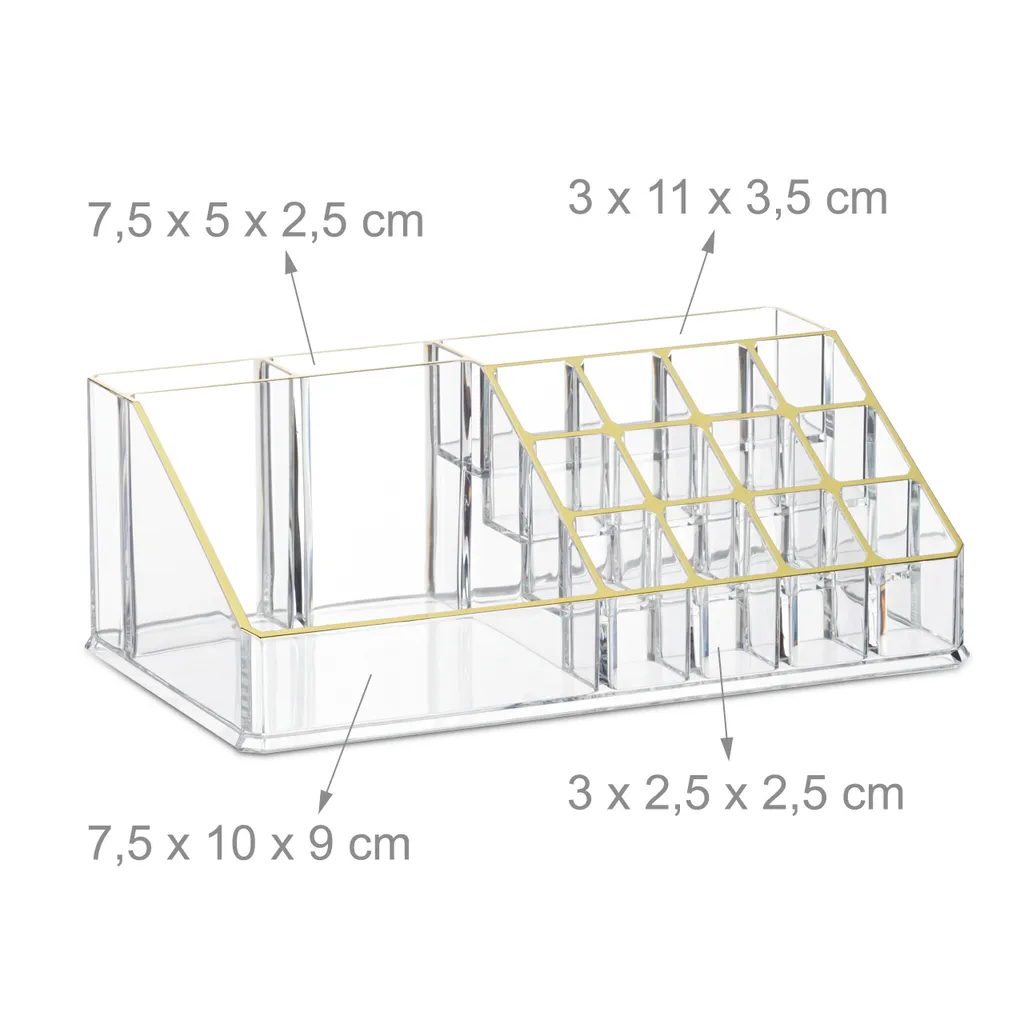 Organiseur Cosmétique Transparent 2 Unités avec Finition Métal Doré