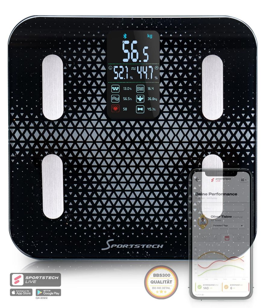 Sportstech Personenwaage BBS300 | Körperfett & Produktbild 