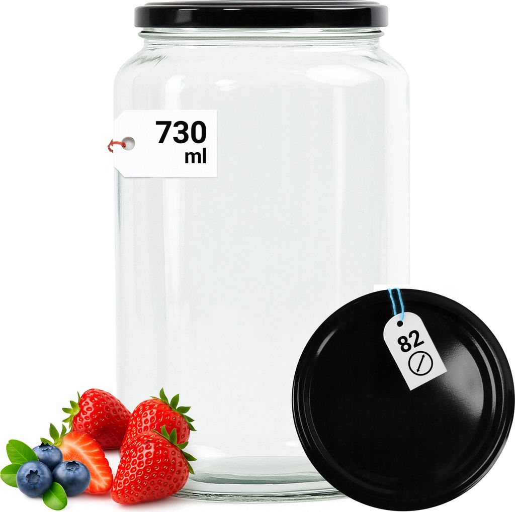 Glasbehälter 730 ml mit Schwarzem Twist-Off-Deckel – Ideal für Marmelade, Porridge, Konserven & Vorratshaltung