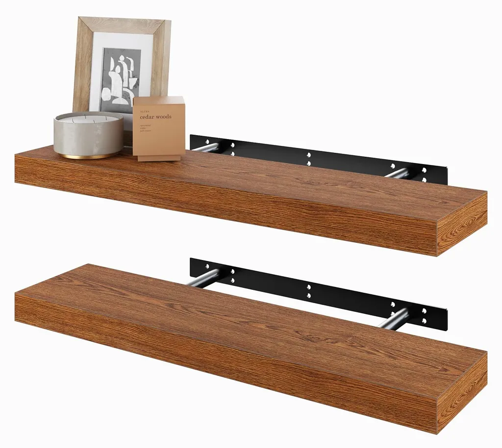 Étagère murale 60 cm aspect chêne américain, lot de 2 supports flottants