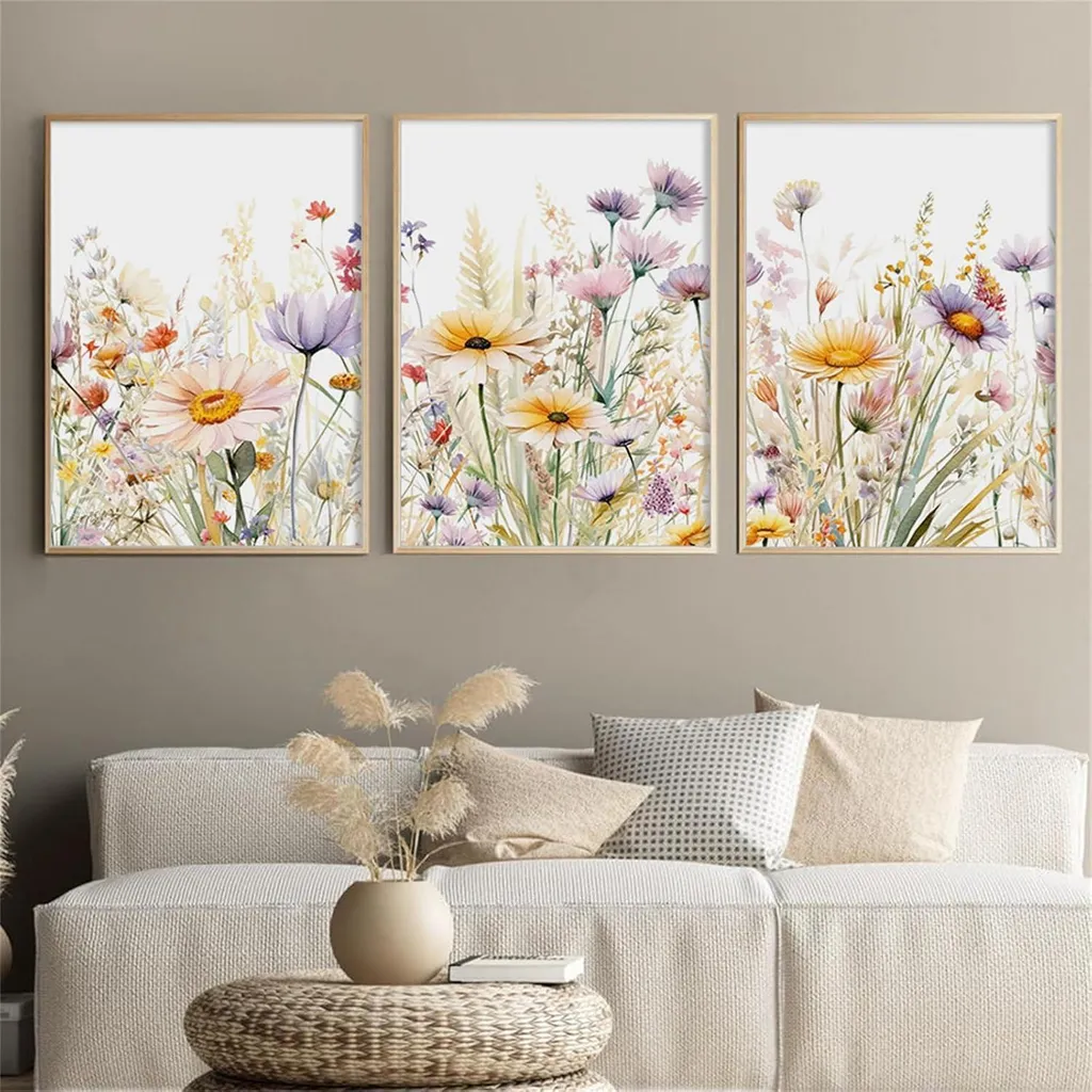 Impression sur Toile Fleurs de Pâquerettes : Triptyque Mural de Qualité - 2