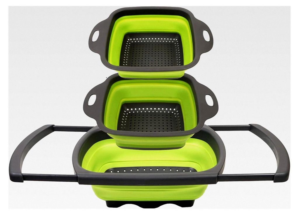 3-teiliges Silikon-Abtropfsieb, zusammenklappbar, mit ausziehbaren Griffen, für die Spüle