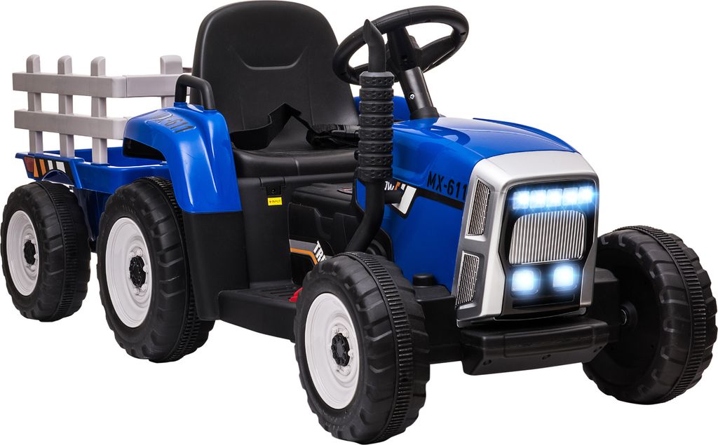 HOMCOM Elektrischer Traktor mit Anhänger, Kinder Aufsitztraktor mit Fernbedienung, Kinder Elektroauto mit MP3 Funktion, Kinderfahrzeug mit Scheinw...
