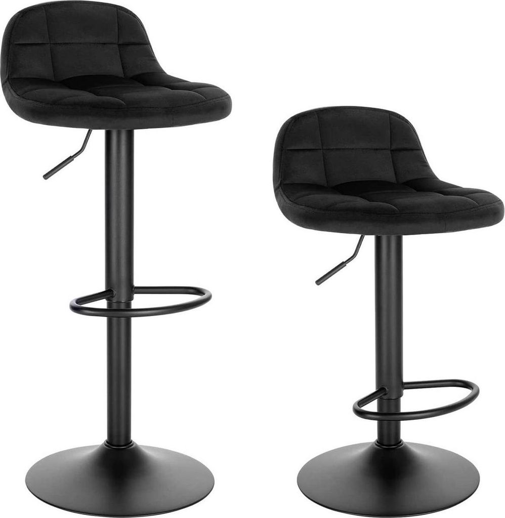 Barhocker – Schwarz/Donkergrau Samt – Höhenverstellbar 62–83cm – Mit Rückenlehne – Ergonomisch – 360° drehbar – Moderners Design ...