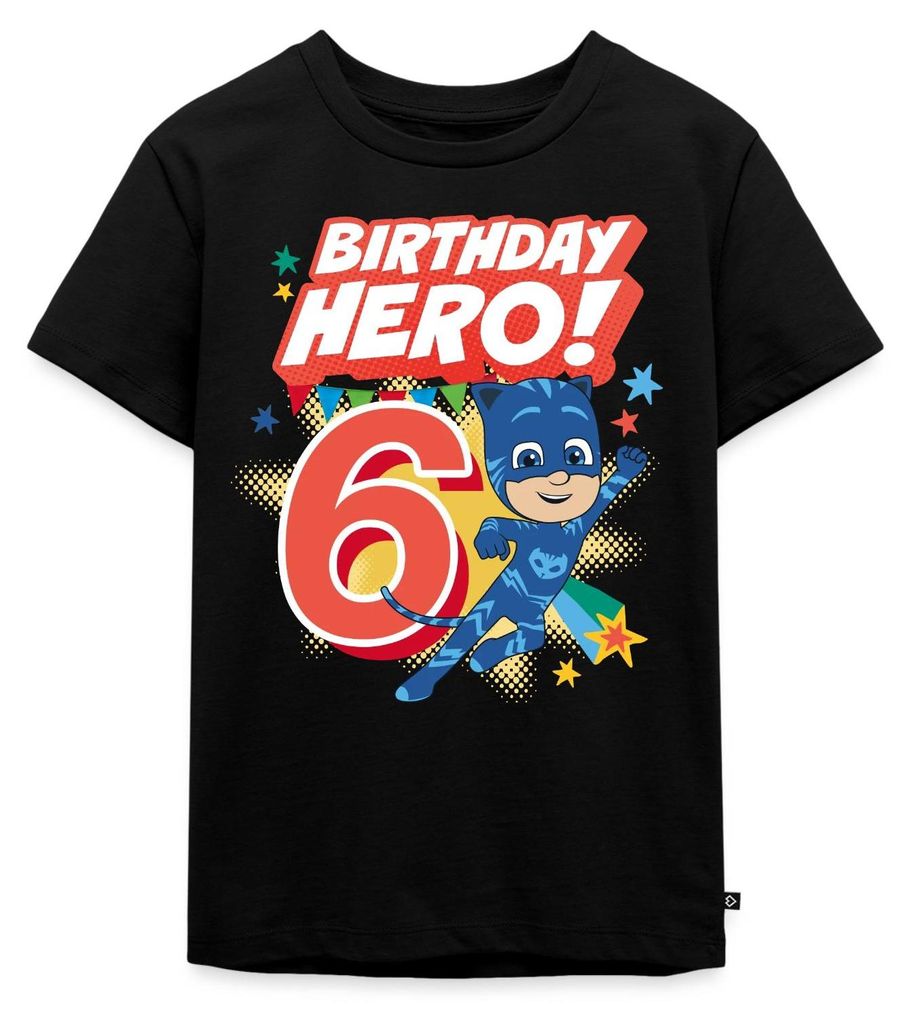 Spreadshirt PJ Masks Catboy Birthday Hero 6. Geburtstag Kinder Premium T-Shirt, 134/140 (8 Jahre), Schwarz