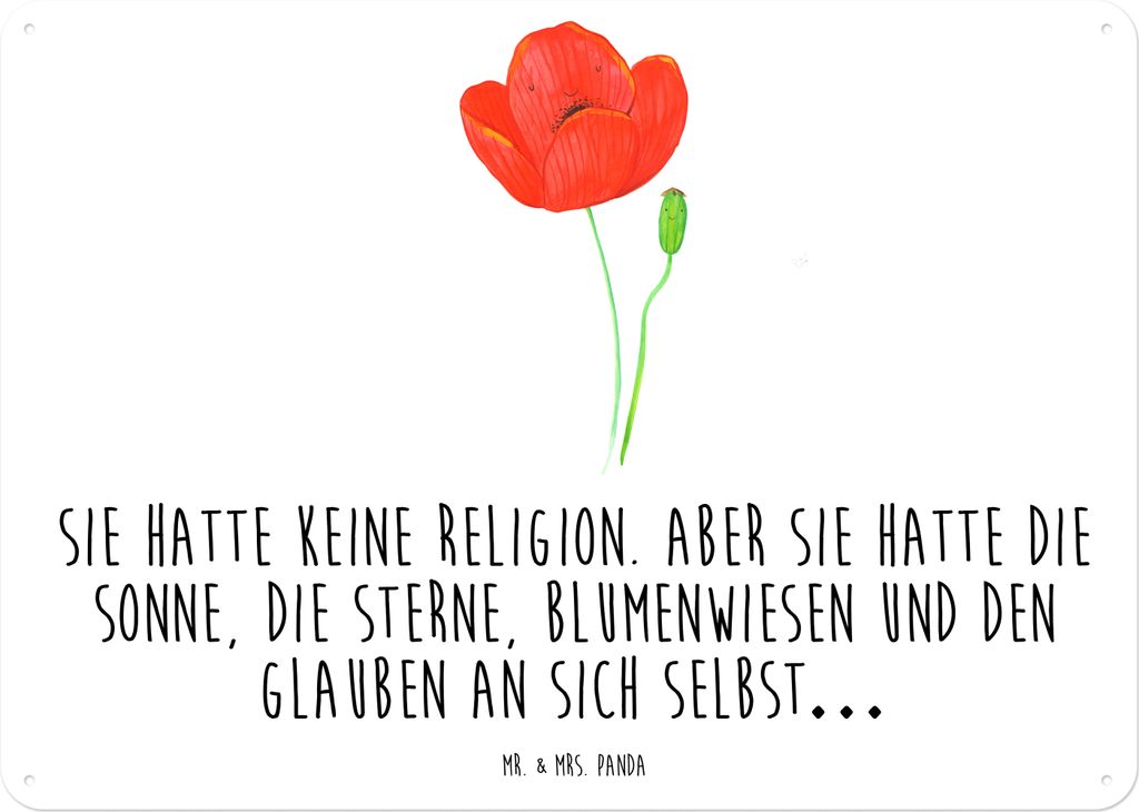 Mr. & Mrs. Panda tafel Blume Mohnblume DIN A5 - Weiß - Geschenk, Schild, Respekt, Retro Blechschild, Türschild, Mohn, Garten, Religion, Wandbild,...