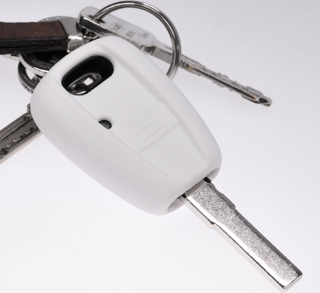 Auto Schlüssel Hülle Silikon Schutz Cover Weiß kompatibel mit FIAT Panda Brava Bravo Punto Stilo 1 Tasten Funk Fernbedienung