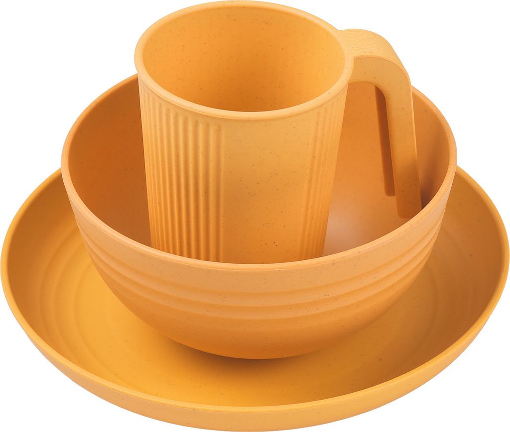 Camping-Besteck-Set fš¹r 2 Personen, tragbares Essgeschirr aus Weizenstroh mit Schš¹ssel, Teller, Tasse, Gabel, Messer, L?ffel, Outdoor-Geschir...