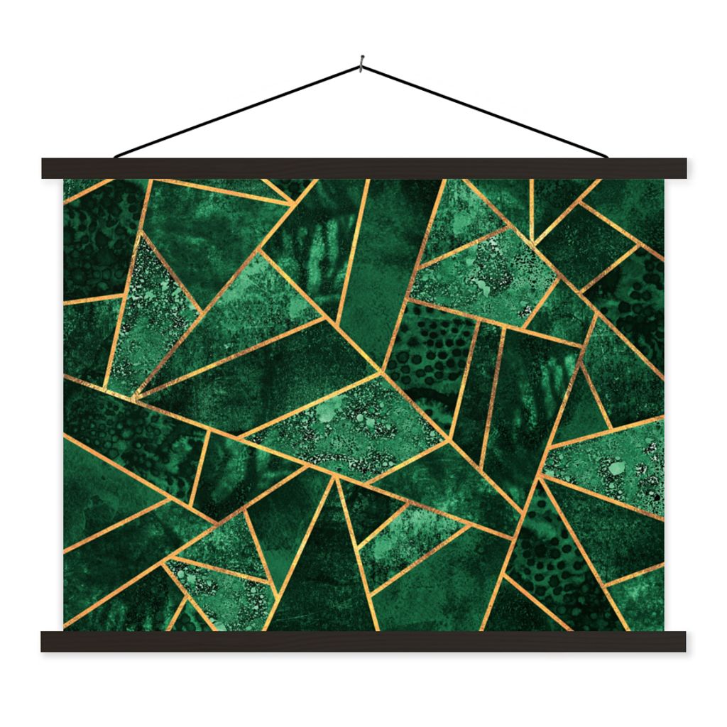 MuchoWow Textilposter Smaragd - Gold - Abstrakt - Muster 60x45 cm mit schwarzem Rahmen - Poster Schlafzimmer
