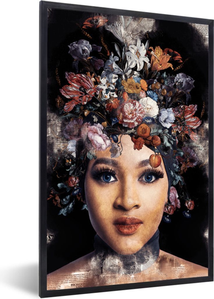 MuchoWow MuchoWow Gerahmtes Poster Blumen - Farbe - Frauen 40x60 cm - Poster mit zchwarzem Bilderrahmen - Papierdruck - Wandbilder