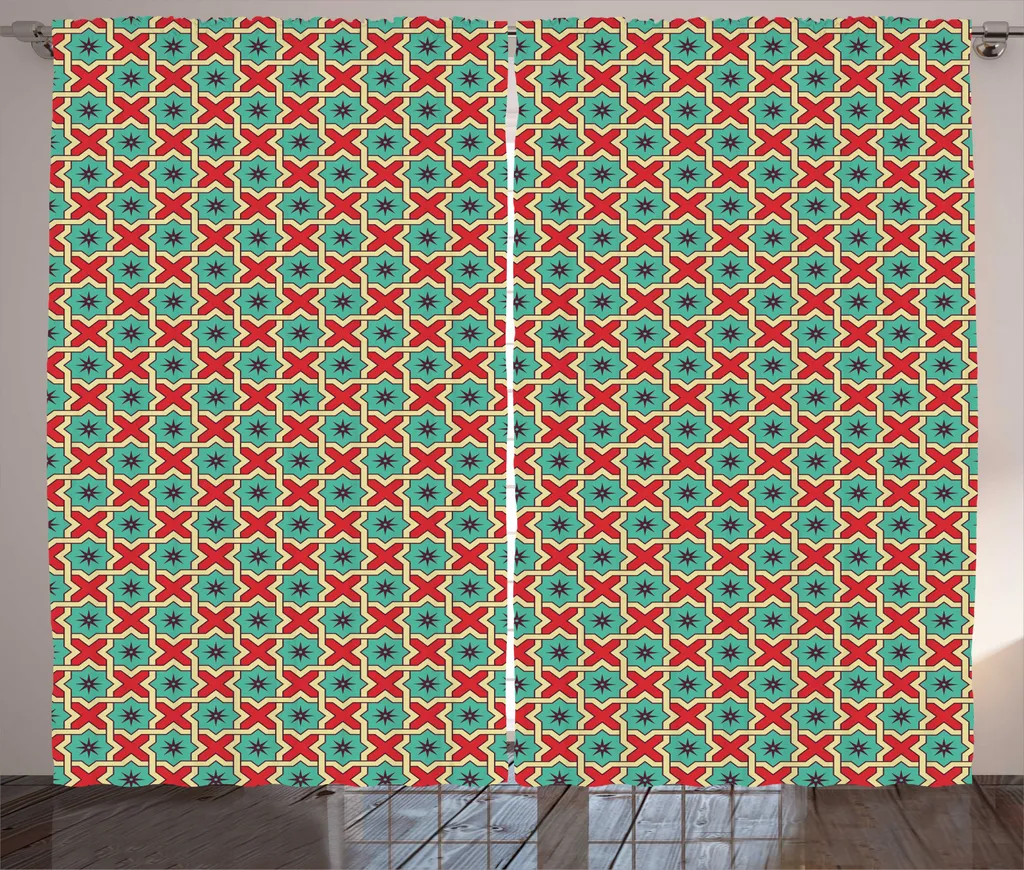 Rideau géométrique ABAKUHAUS style oriental ottoman crème rouge 280x225