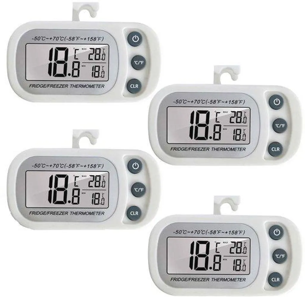 Lot de 4 Thermomètres Numériques Congélateur avec Écran LCD de Précision