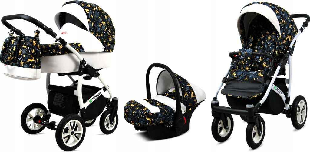 BabyLux Tropical | 3in1 Kinderwagen Set | Gold Deer | Kombikinderwagen | Kinderwagenset | Buggy